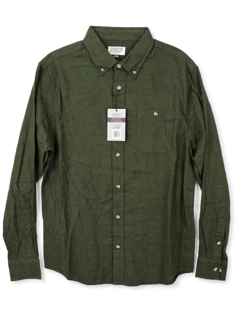 North Hudson Outfitters Mens Large NWT Softest Flannel Shirt Olive Green Button